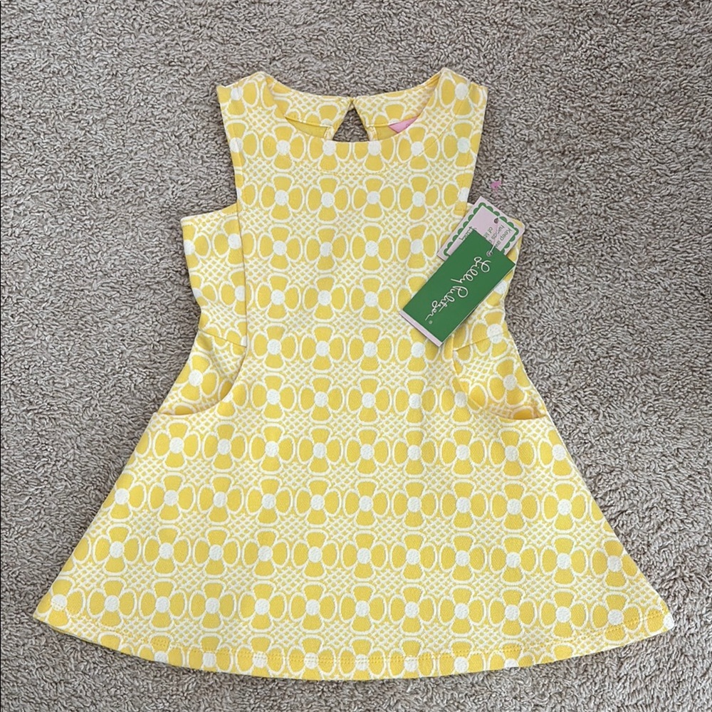 NWT Lilly Pulitzer Yellow and White Sleeveless A-Line Dress XS (2-3)